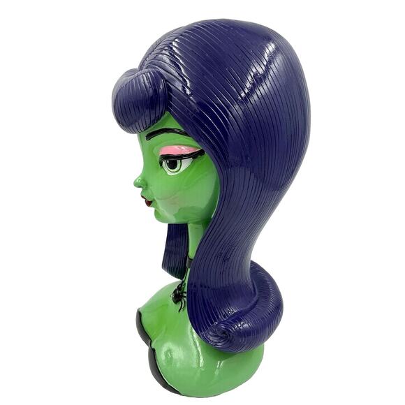 Bella Lux Halloween Bust Green Bride of Frankenstein Purple Hair LED Lighted NEW - Picture 4 of 9